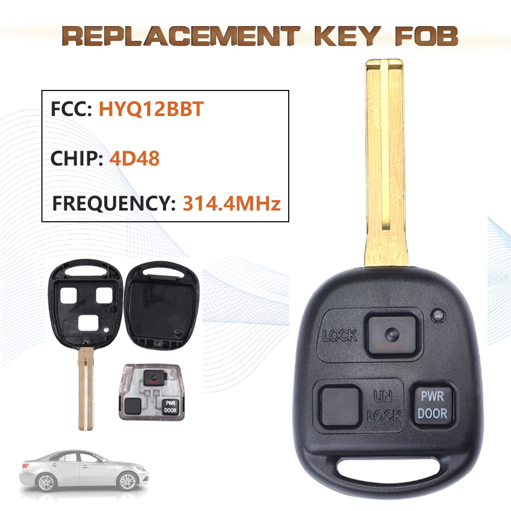 

KEYECU 314.4MHz FCC:HYQ12BBT 3 Button Replacement Remote Car key Fob for 2004-2007 Lexus EX330 RX330 PN: 89070-48821 4D68 Chip