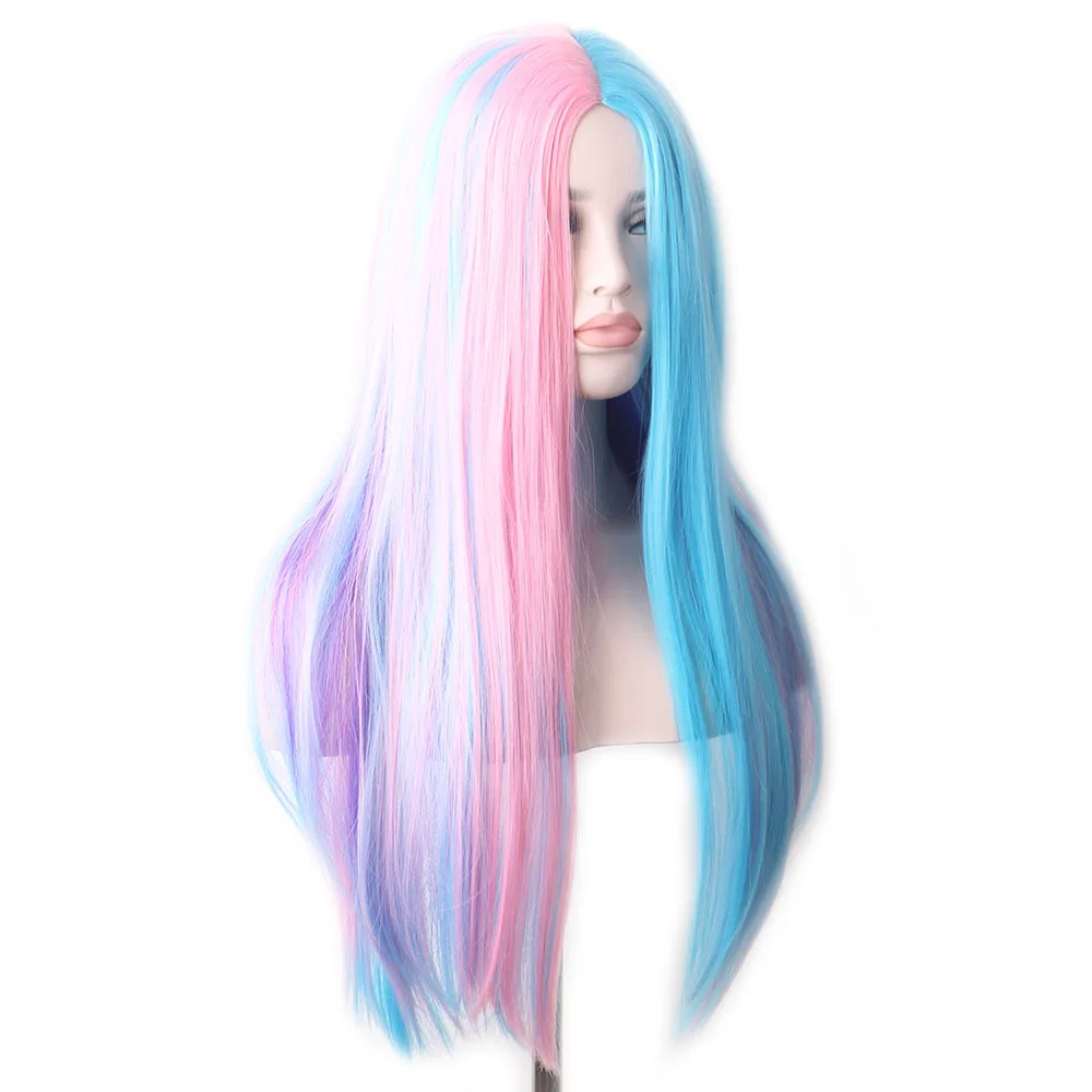 Harajuku Gradient Wig Women\'s Split Long Straight Hair Colorful Cos Universal