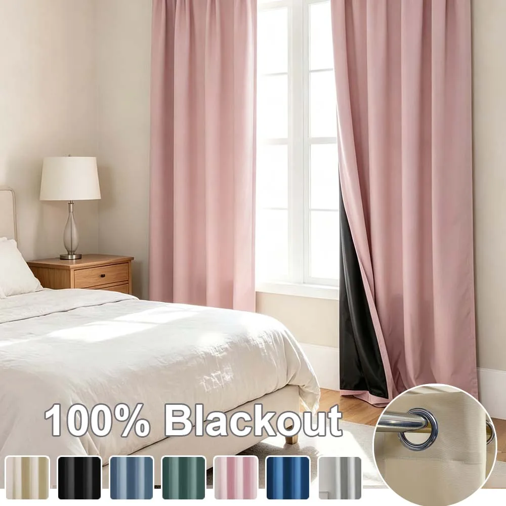 2pcs 100% Blackout Curtains Waterproof Drapes Thermal Insulated Grommet Top Privacy Curtains for Bedroom Living Room Home Decor