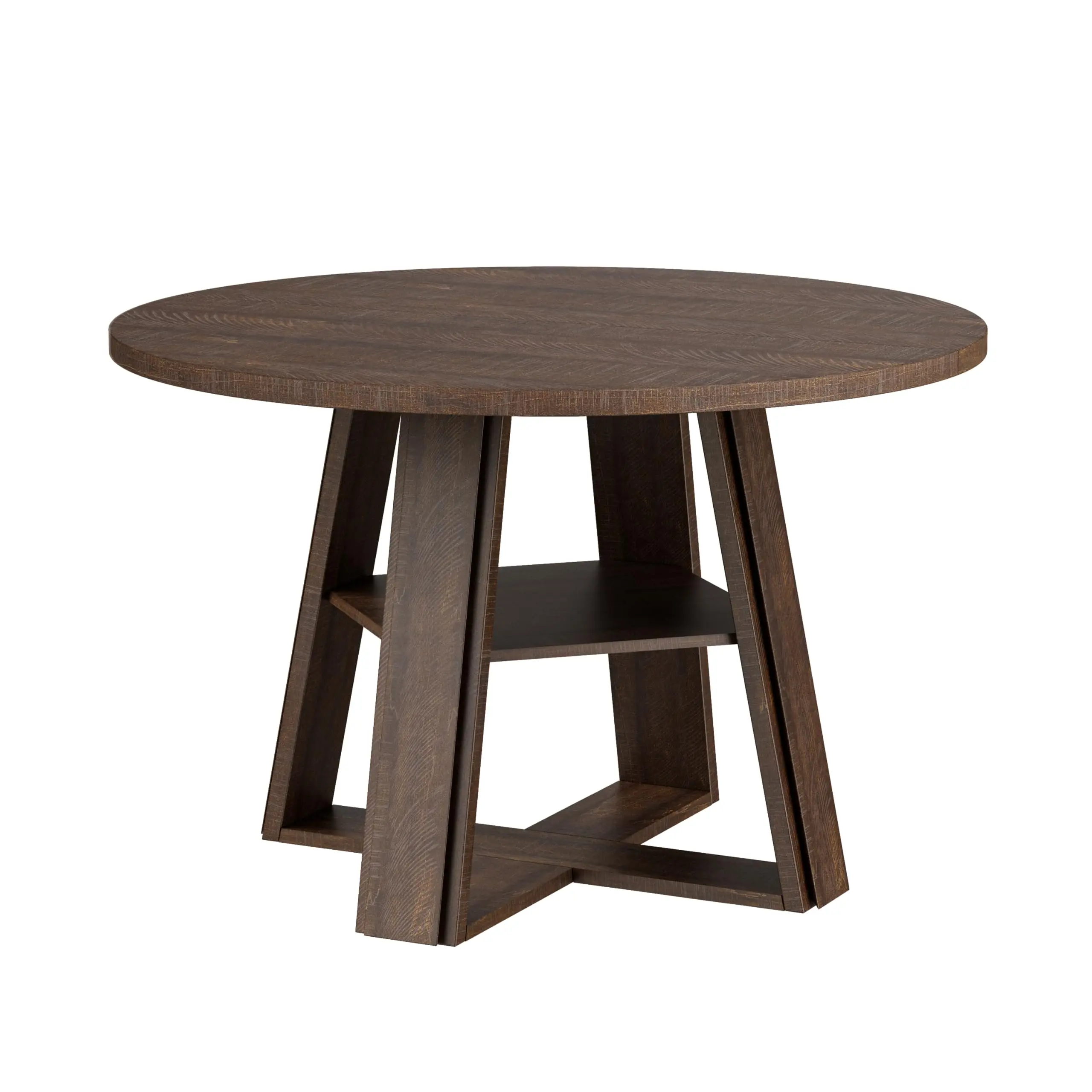 Modern Farmhouse 43'' Round Dining Table with Sturdy Wooden Pedestal, Extra Storage Shelf, Space-Saving for Kitchen & Dining Room, Seats 2-4，(Only table)
