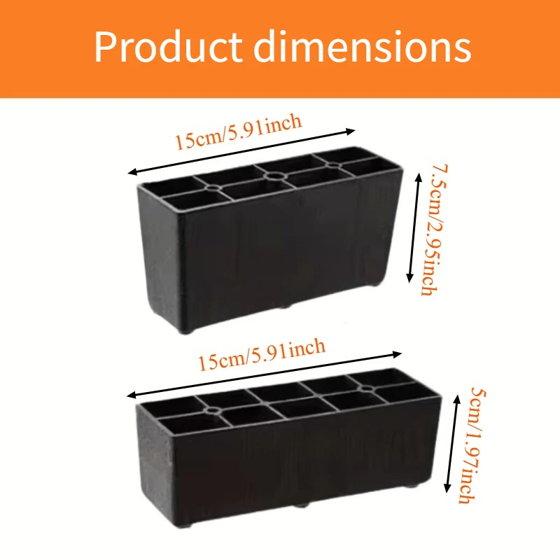 8pcs 5/7.5cm Plastic Sofa Legs Bed Legs Support Legs Black Cross Shaped Support Feet Moisture-Proof and Height Increasing Feet