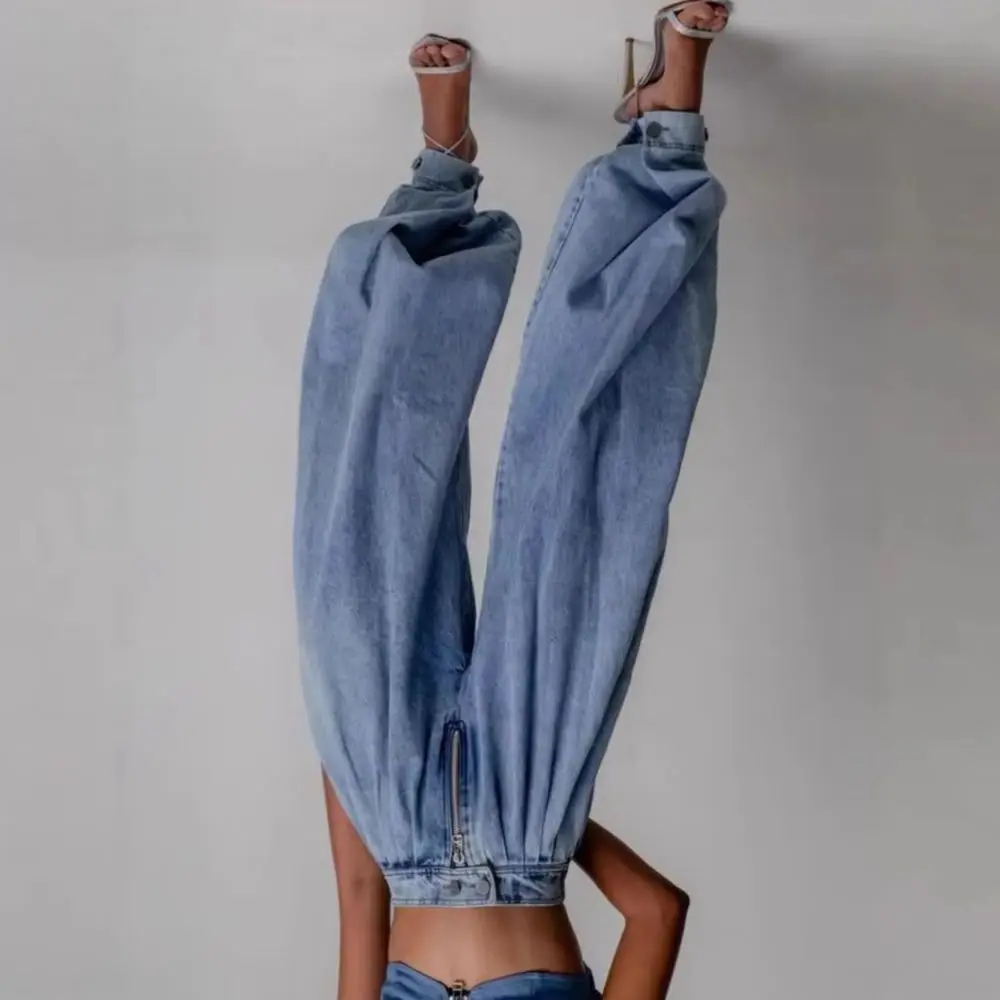 

2025 Women High Waist Zipper Loose Jeans Retro Balloon Trousers Casual Pants High Waist Wide Leg Denim Pants Fashion Harem Pants