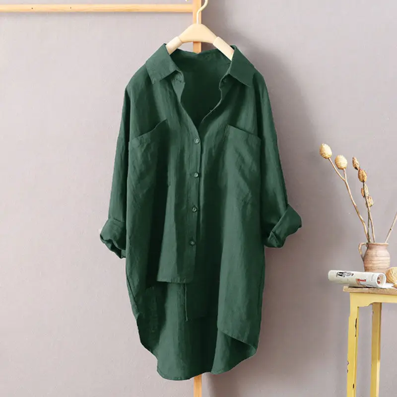 Summer All-match Solid Color Temperament Tops Women Cotton Long Sleeves Loose Oversized Shirt Fashion Casual Woman Blouses 2026