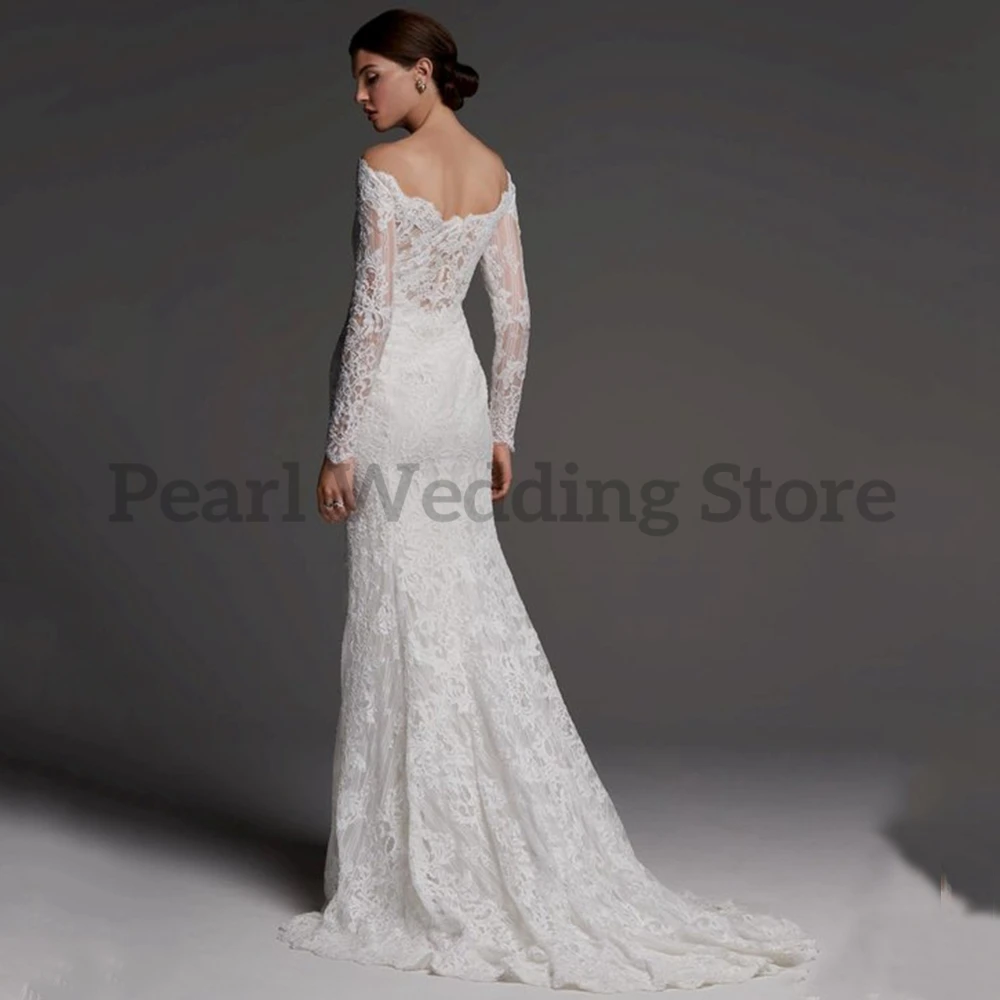 Eleganti abiti da sposa bianchi con scollo a v e pizzo a sirena a maniche lunghe illusione Sexy abiti da sposa semplici di alta qualità