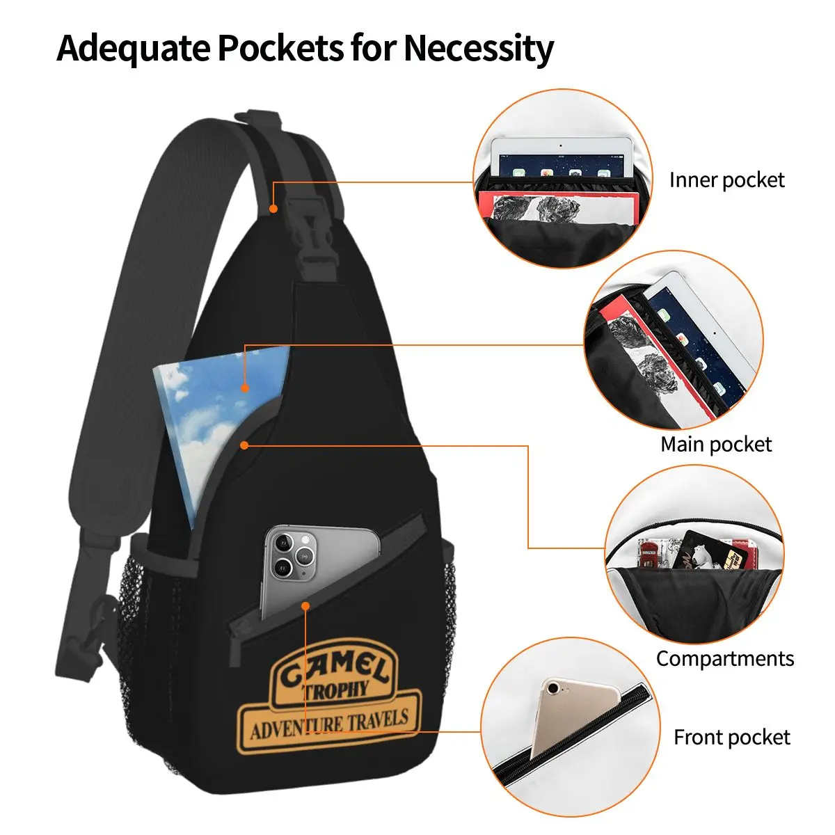 Camel Trophy Racing Sling Bag Chest Crossbody Shoulder Sling Backpack Hiking Travel Daypacks Car Casual Bags