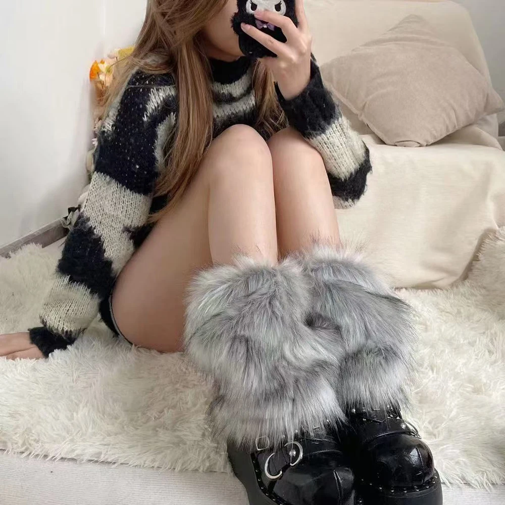 Hot 15-40cm Furry Leg Warmers Y2K Goth Faux Fur Leg Warmers Boot Covers Lady Cute Jk Knee-length Hipster Warm Sock Fashion Socks