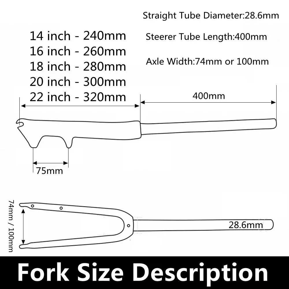 Bicycle Folding BMX Bike Carbon Fiber Fork For Wheel 14 16 18 20 22 Inch Axle Width 74mm or 100mm Disc Brake