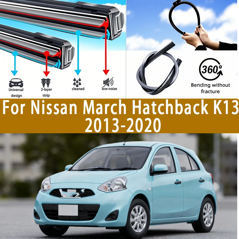 

For Nissan March Hatchback K13 2013-2020 Car Wiper U-type Soft Rubber Boneless Wiper HD Quiet Durable Automotive Wiper 21"+14"