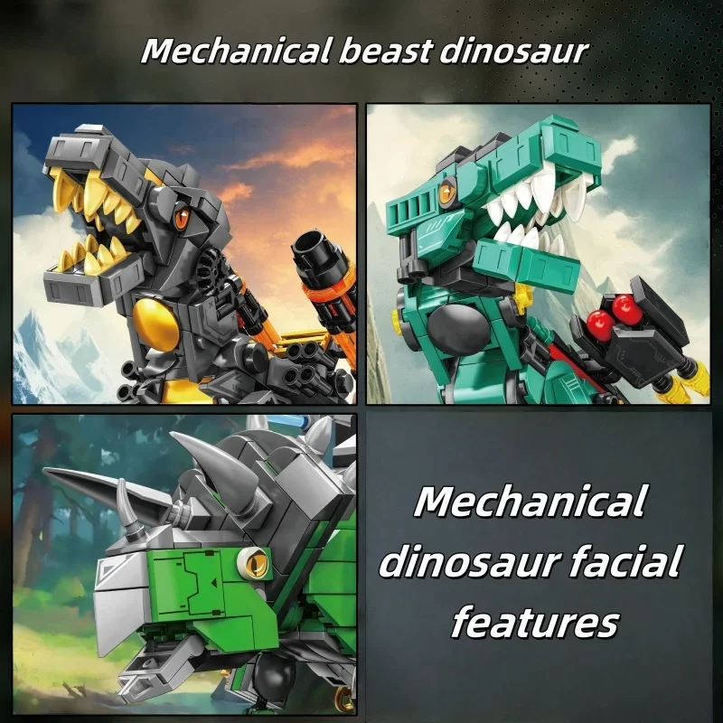 مكعبات بناء ديناصور الحيوانات الميكانيكية الجذعية DIY نموذج اللعب عدة زخرفة الزخرفية عطلة هدايا عيد الميلاد للأطفال البالغين