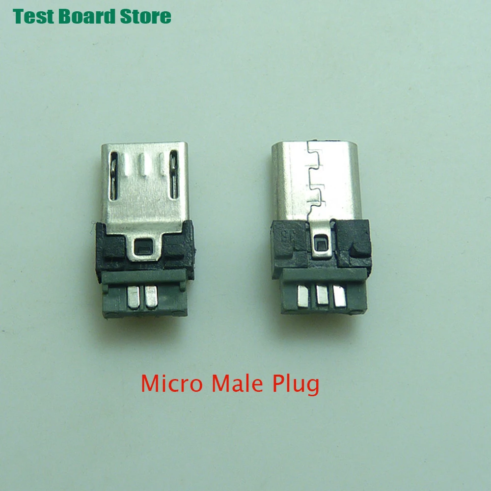 Test Board 1pcs Micro-USB Connector PCB Male Plug Snap Straight Case USB Male Soldering Wire Microphone 5P Interface 4-piece Set