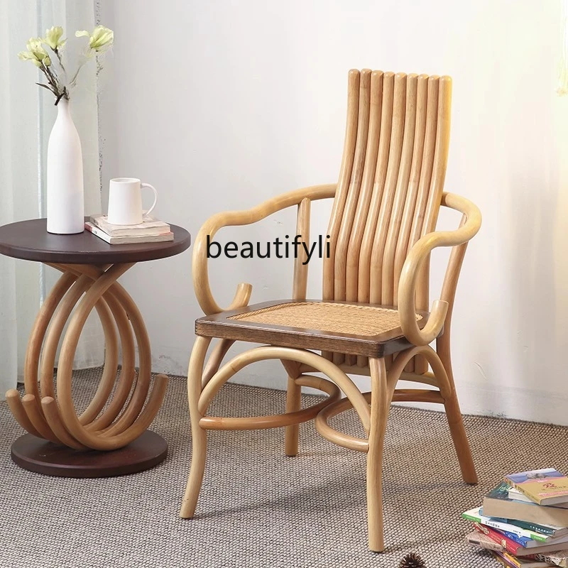 

Solid Wood Real Bamboo Handmade Woven Rattan Balcony Coffee Homestay Office Leisure Dining Chair
