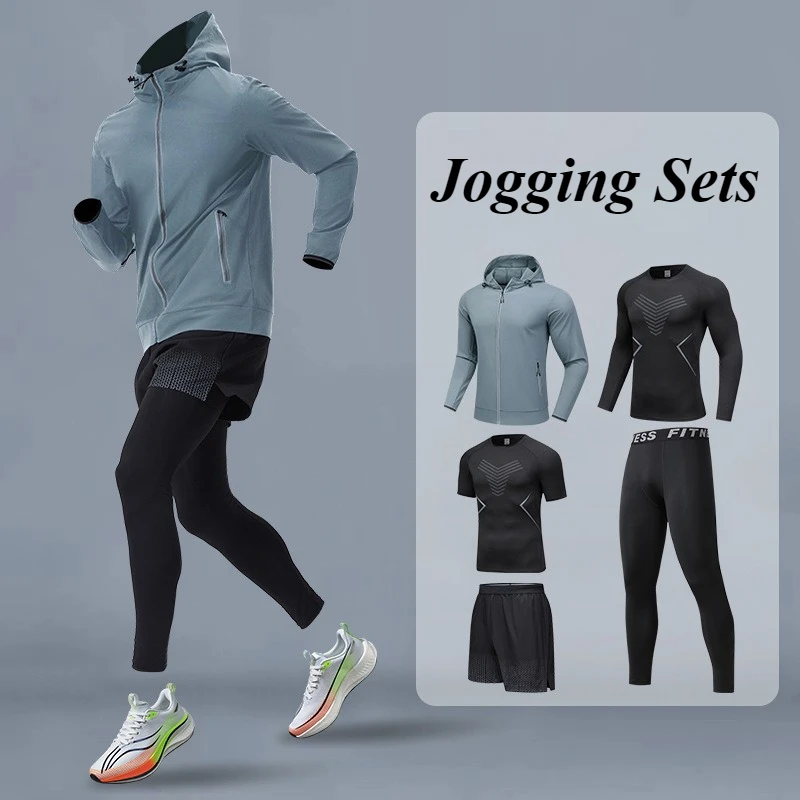 Premium 4-5 PCS Running Sets Men Jogging Outfit Oversize Fit Quick Dry Moisture Wicking Multi Sport Use Comfort Sportswear