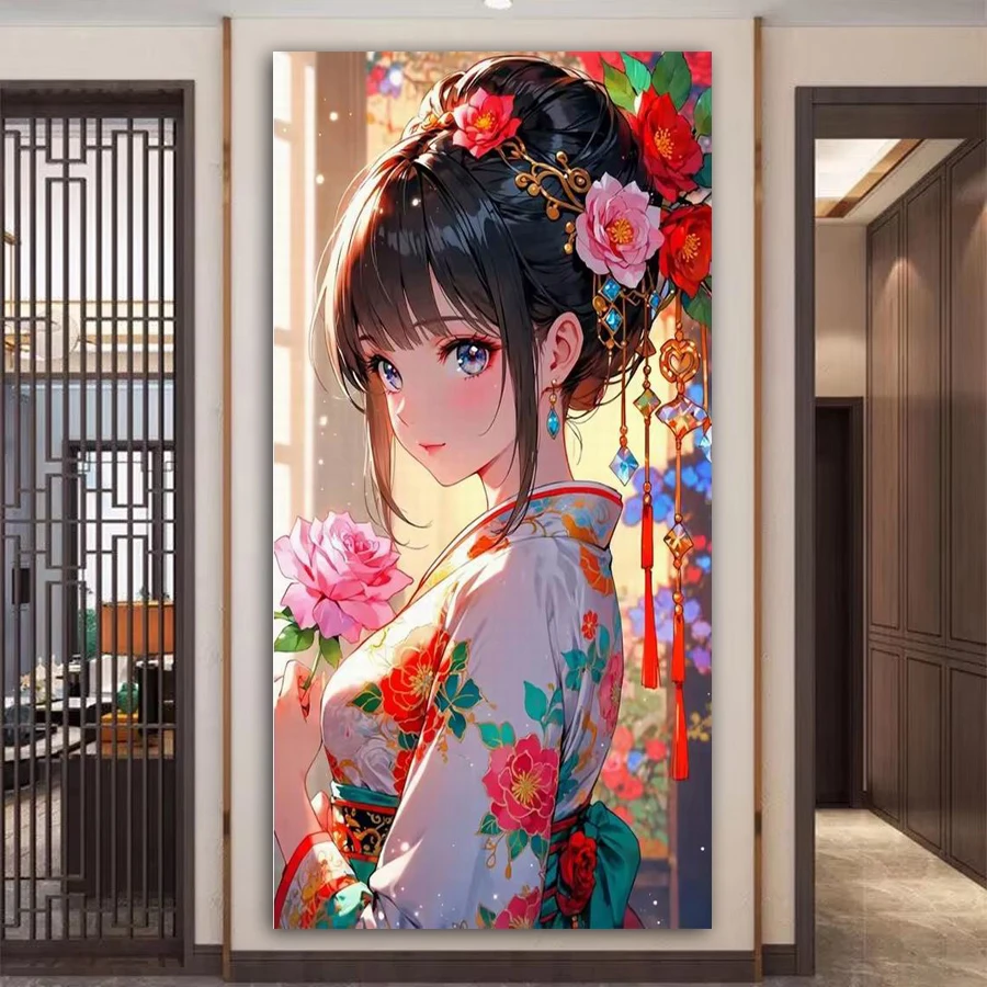 

Fullcang Diy Large Size Diamond Arts Painting New Collection Cartoon Japan Anime Girl Full Mosaic Embroidery Picture Wall Decor