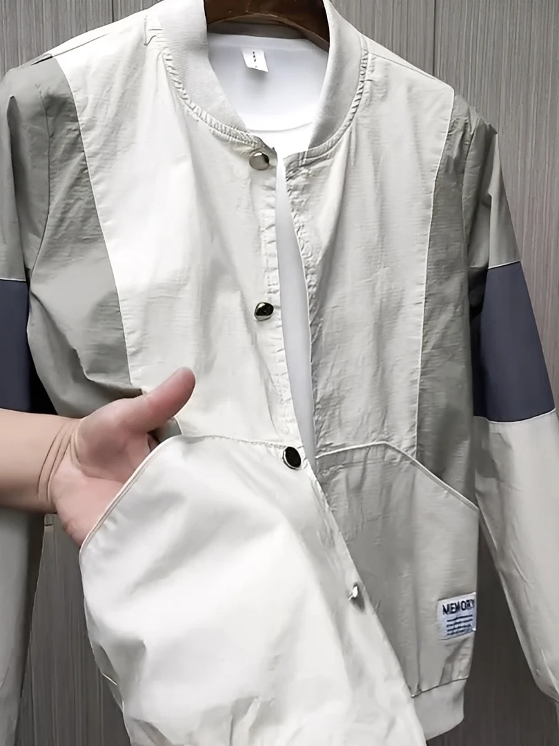 

High Quali Faionable Men's Baseball Collar Jaet Casual Busin Sle Polyester Fabric Spring Autumn Season Long Sve