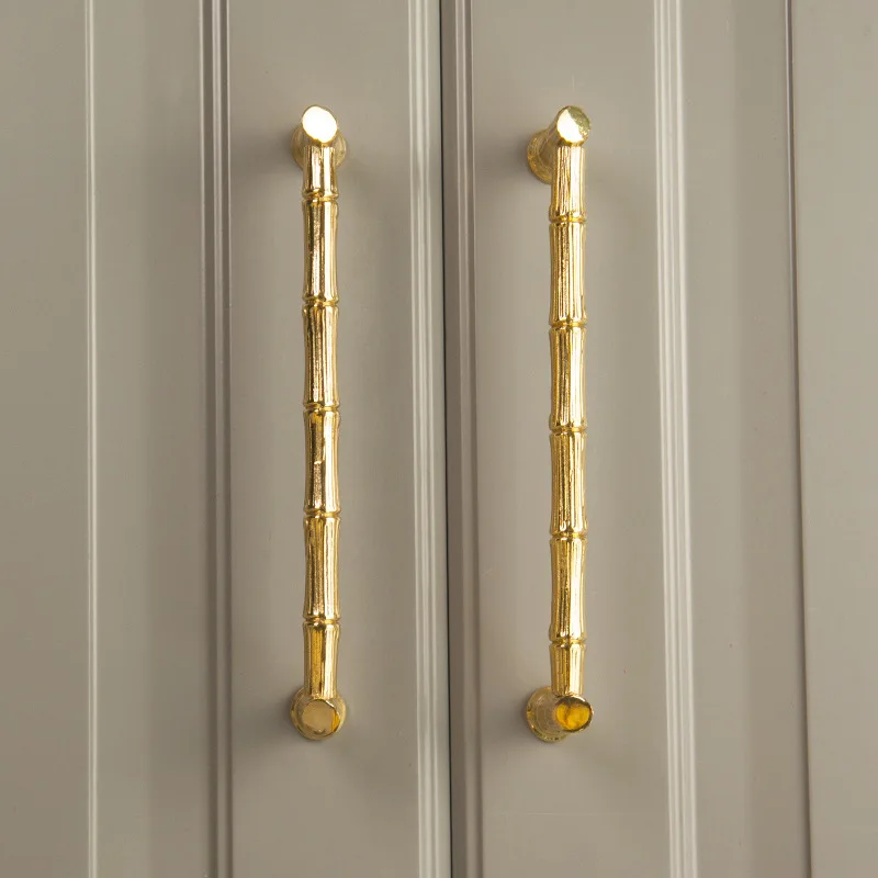 Bamboo Shape Brass Handles Furniture Pull Handle Cabinet Wardrobe Drawer Dresser Knobs Handle Modern Gold Door Pull Bar