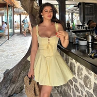 Mingmingxi 2024 Summer Lovely A Line Dress Yellow Sexy Party Dresses Hollow Out Lace Up Elegant Holiday Dress Women - Image 3