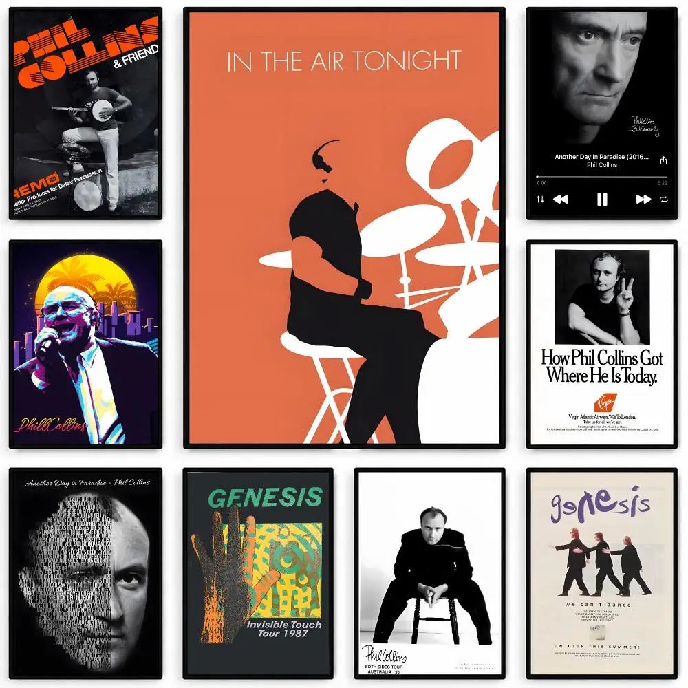 Singer Phil Collins Poster Waterproof Self-adhesive Stickers, Coffee Dorm Bedroom Wall Decals, Gift