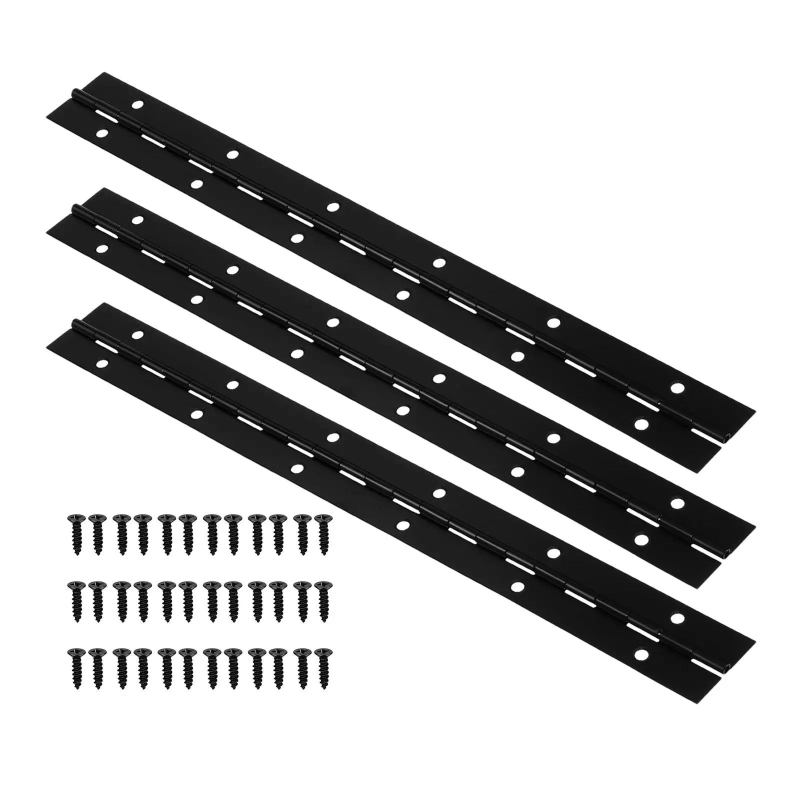 3Pcs Black Stainless Steel 12 Inch Continuous Heavy Duty Piano Hinges Cabinet Hinges for Wood Furniture Boxes Piano Bench Hinge