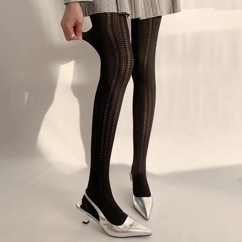 Women's Leggings Autumn Sexy Love Hollow Out Elastic Tights for Women Warm Stockings Y2k Fashion Pantyhoses 2024