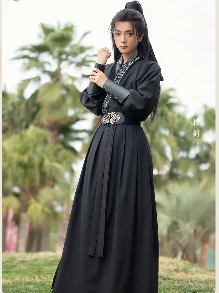 Abbigliamento tradizionale cinese Hanfu Uomo Antico spadaccino Costume cosplay di Halloween Nero Spettacolo teatrale Vestito etnico Hanfu