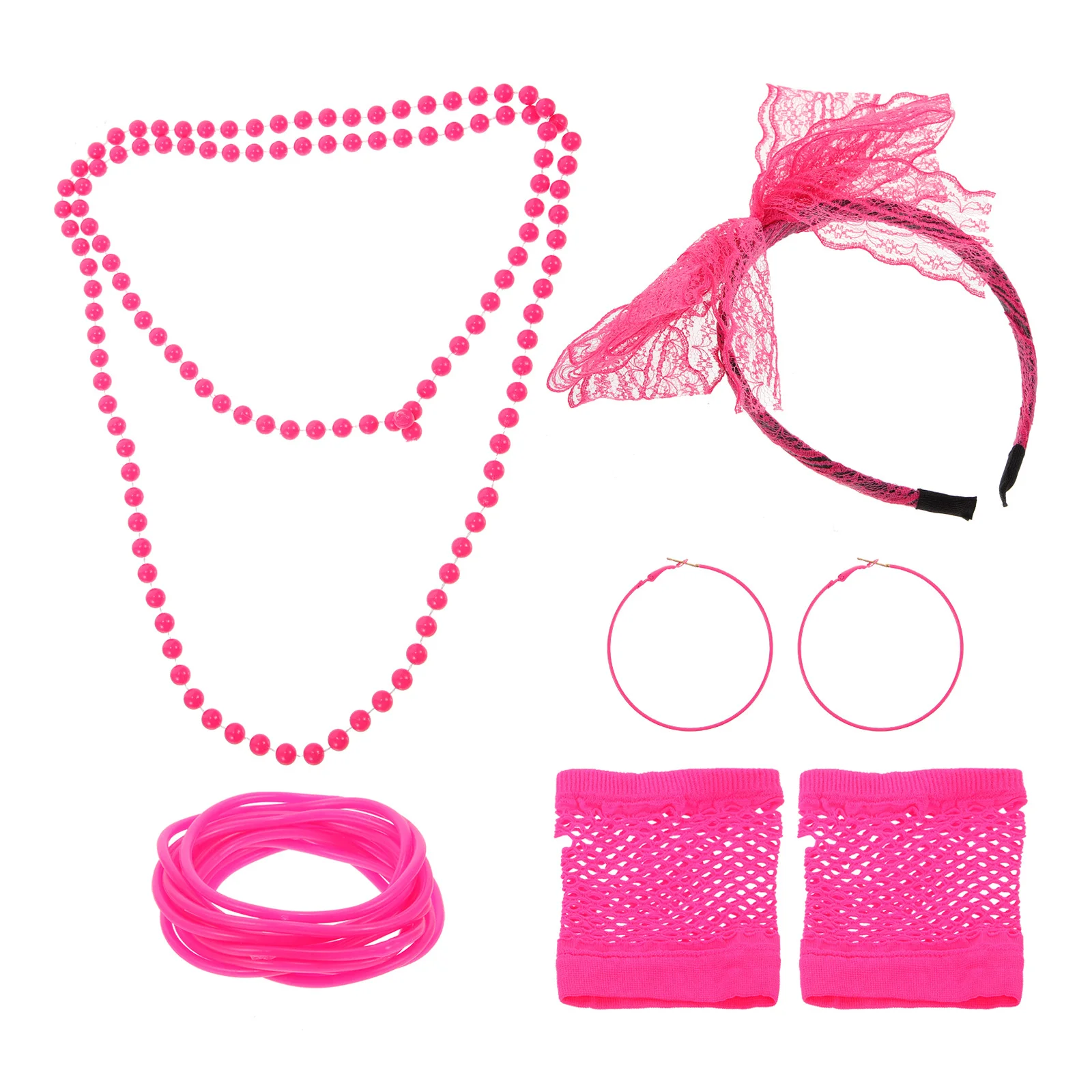 Kit d'accessoires de Costume des années 80, 1 ensemble, collier de Style Vintage, bandeau, gants en résille, lunettes, bracelet, tenue de fête rétro pour femmes