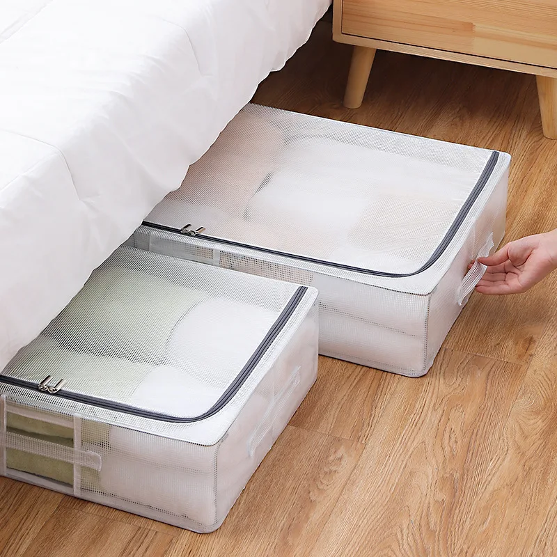 Caja de almacenamiento de fondo de cama transparente de Pvc, caja organizadora a prueba de polvo e impermeable, tipo cajón, almacenamiento plegable