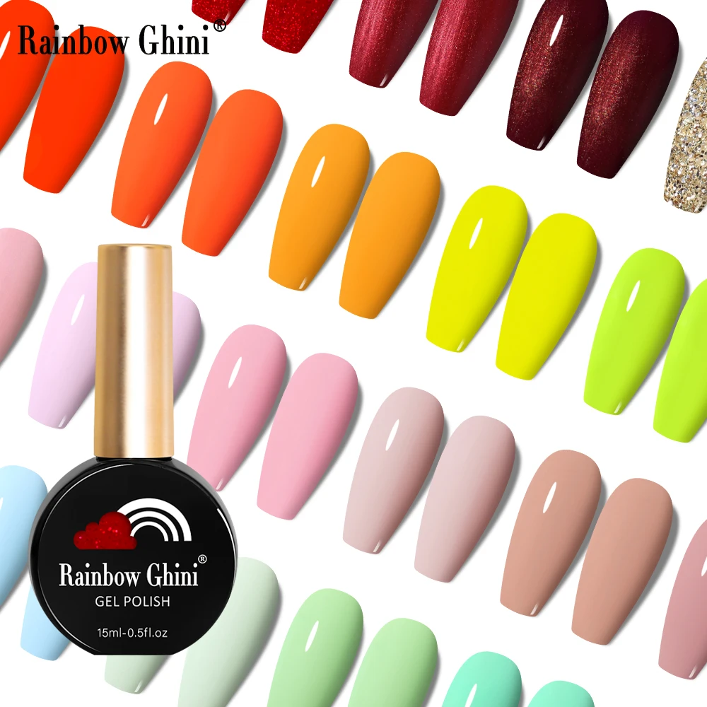 Rainbow Ghini 15ml UV Gel Nail Polish Semi Permanent Varnish Supplies for Professionals Red Black White Nail Gel Art Accessories