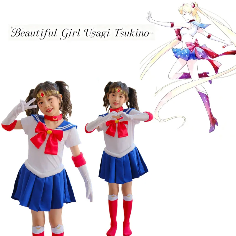Anime Usagi Tsukino Cosplay Kostüme Matrosen-Kostüm Moon JK Cos Für Mädchen Frauen Kurzarm-Kleid Kleidung Mit Handschuhen Socken