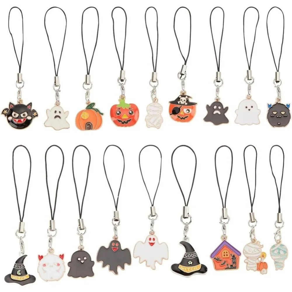 18 Styles Halloween Enamel Keychains Pumpkin Ghost Bat Haunted House Witch Zombie Hanging Key Chain for Wallet Backpack Strap