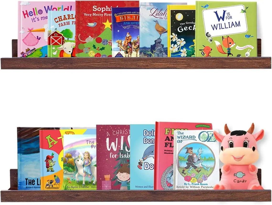 

Floating Book Shelves Wall Mounted Photo Shelf Picture Ledge Deep Walnut Display Shelves for Home Living Room Bedroom B
