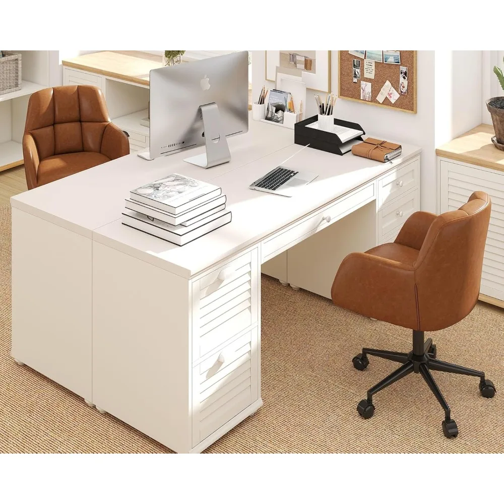 

modern pu leather office chair set of 2, height adjustable comfy desk chair with wheels, 18.3” wide swivel armchair for living r