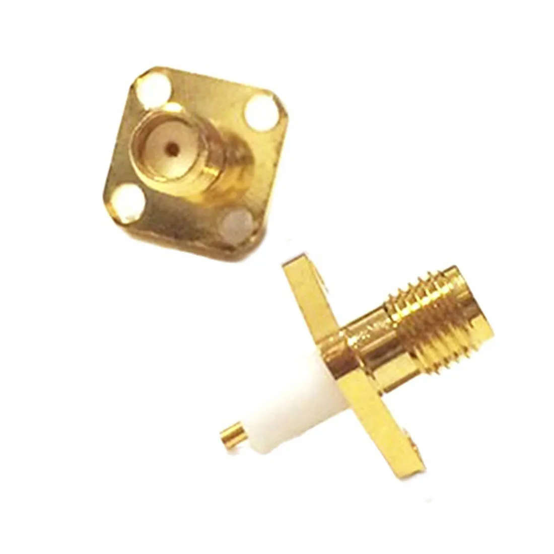 

1pc SMA Female Jack RF Coax Modem Converrtor Connector 4-hole Flange Solder Post Straight Insulator Long 4mm Goldplated New