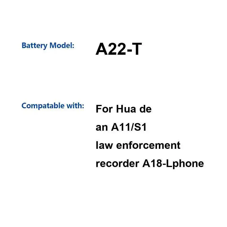 

Аккумулятор для корпусной камеры 2100 мАч для Hua DE AN A11 S1, рекордер для правоохранительных органов A18-Lphone A22-T Safe