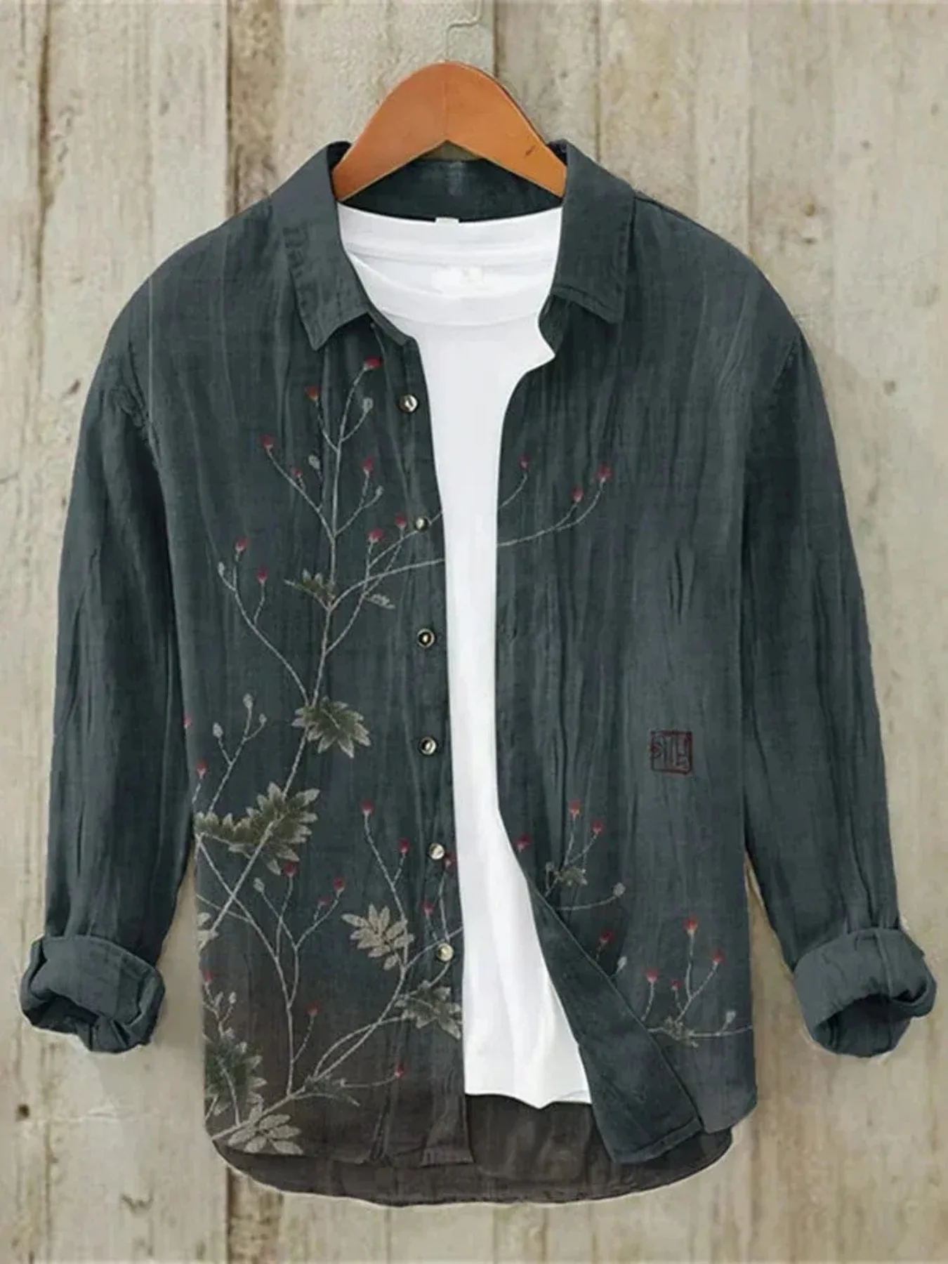 Men Sports Casual Single-Breasted Shirt Luxury Pattern Printed Daily Street Turn-Down Collar Long Sleeves Tee Tops Spring Autumn