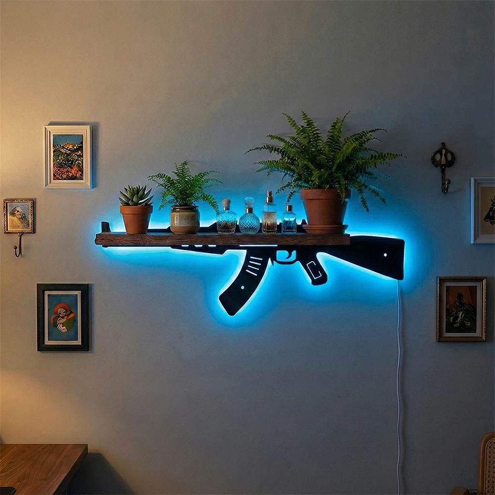 Prateleira de Cristal para Parede, Prateleira de Armazenamento LED Montada na Parede, Rack de Armazenamento para Sala de E-sports e Decoração de Casa
