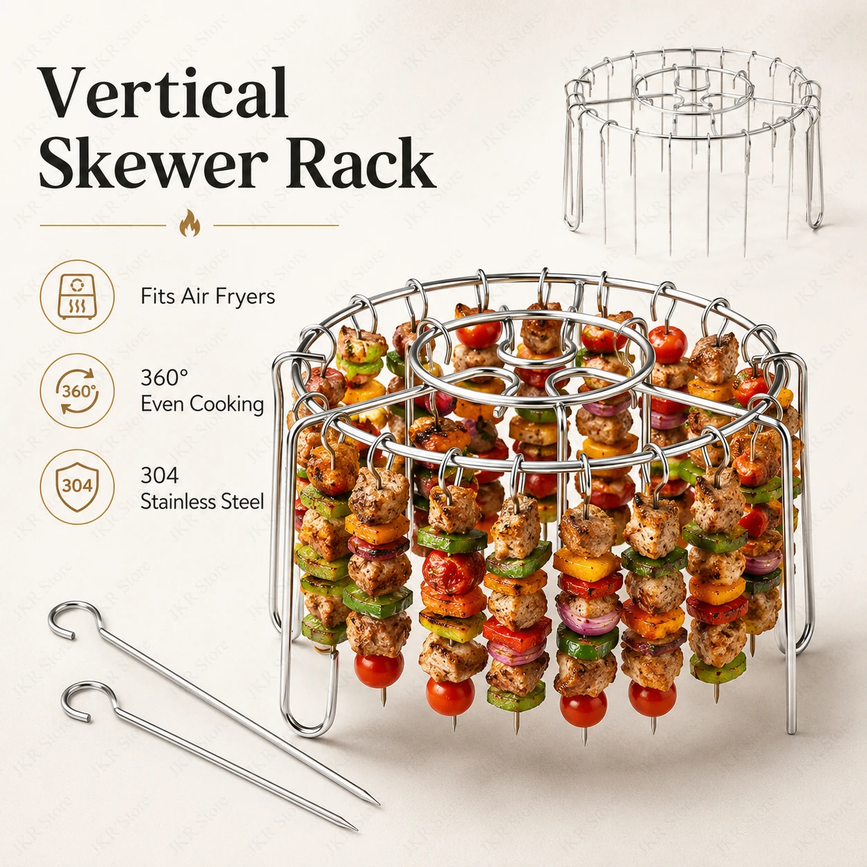 Stainless Steel Hanging Skewer Rack Vertical BBQ Grill Stand Round Barbecue Holder for Air Fryer Meat Vegetable Cooking view 4