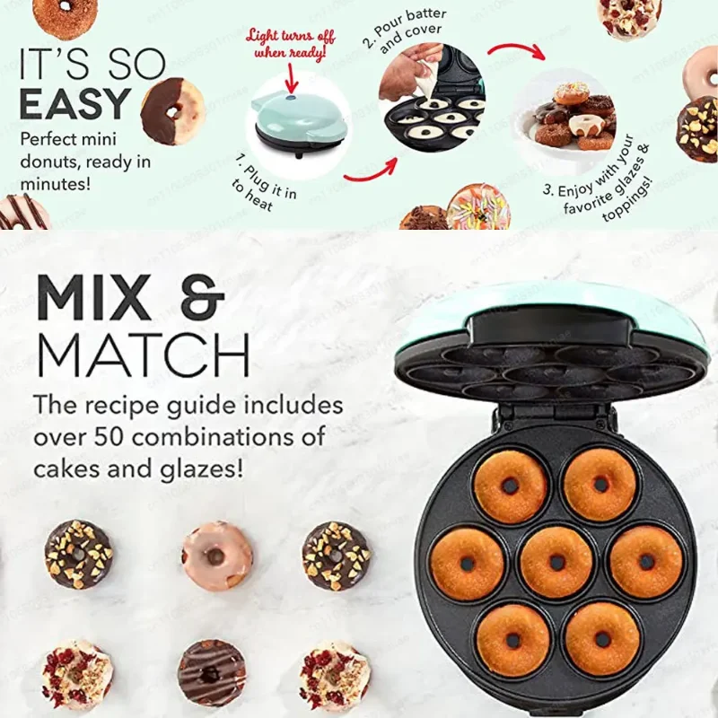 YBJ-Mini Donut & Cake Maker – 7-Hole Non-Stick Electric Breakfast Machine, US Standard for Quick & Easy Homemade Treats