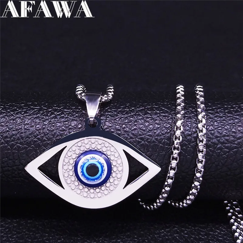 Islam Hamsa Evil Blue Eye Necklace Stainless Steel Turkish Eye Chain Bracelet Greek Jewelry Ojo Turco Acero Inoxidable N1137S02 - view 2