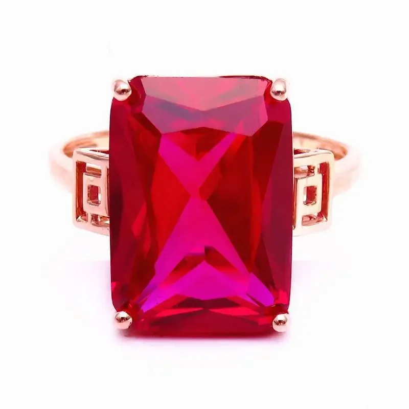 

585 Purple Gold Plated 14K Rose Gold Inlaid Square Ruby Rings for Women Opening Exquisite Glamour Luxury Engagement Jewelry