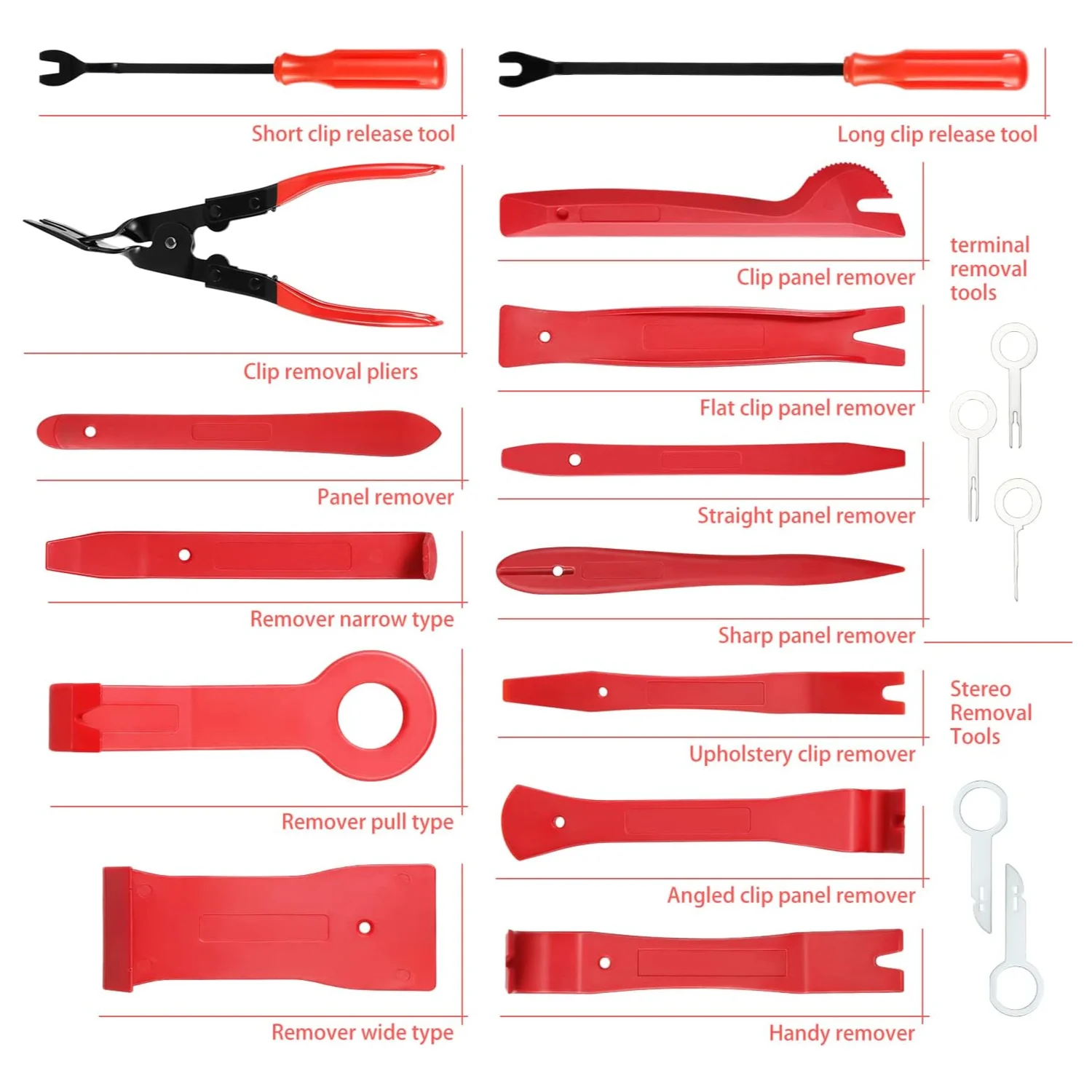 Car Trim Removal Tool Kit Clip Plier Upholstery Remover Set for Auto Door Panel Audio Dashboard, with Storage Bag Red