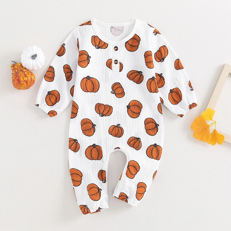 

Mildsown Infant Baby Boys Girls Halloween Clothes Pumpkin Print Toddler Rompers Long Sleeve Jumpsuit for Newborn Outfits