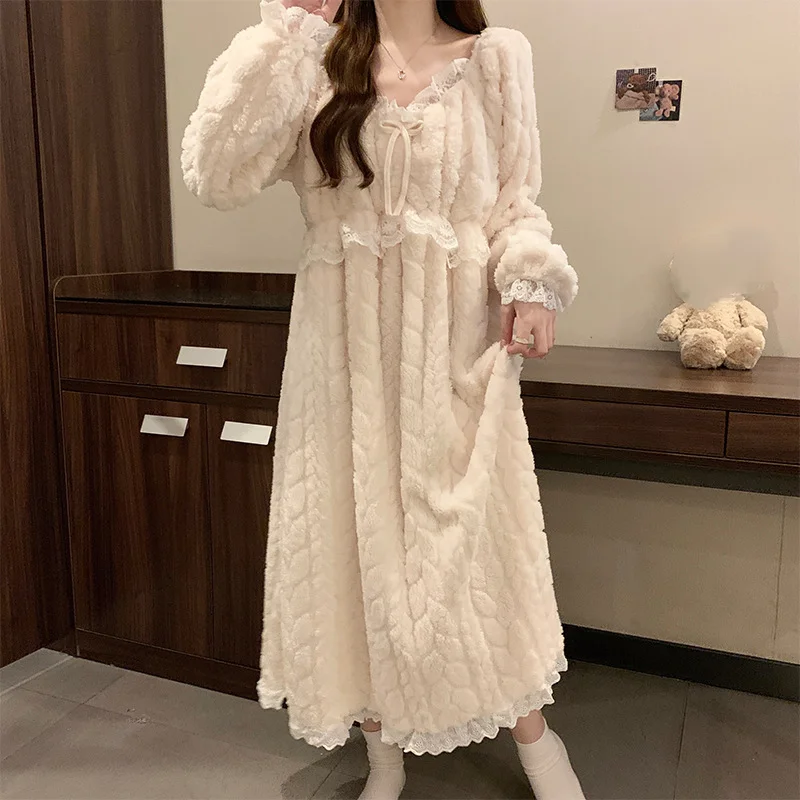 

Женский комплект пижамного платья, плюшевая ночная рубашка с юбкой, зимняя теплая одежда для сна, уютная однотонная хлопковая домашняя одежда, новая домашняя одежда