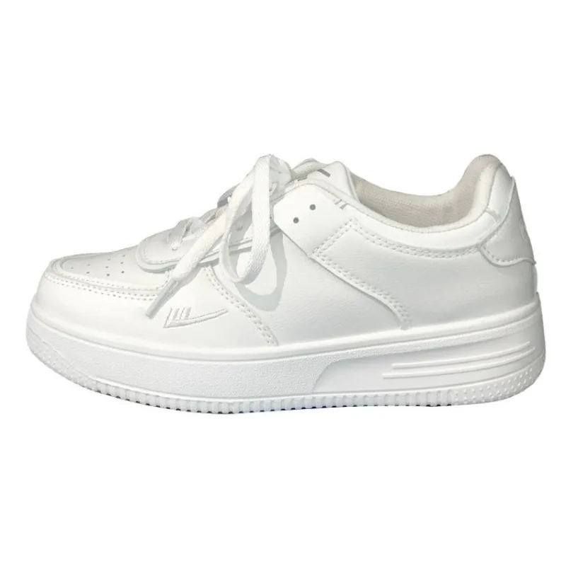 Zapatillas de deporte con plataforma para mujer, zapatos informales de suela gruesa de cuero, cómodos, color blanco, 2024