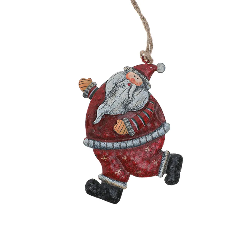 Vintage Painted Iron Santa Hanging Christmas Figurine Ornament Decor Xmas Tree Decoration Party Supplies New Year Gift 2024