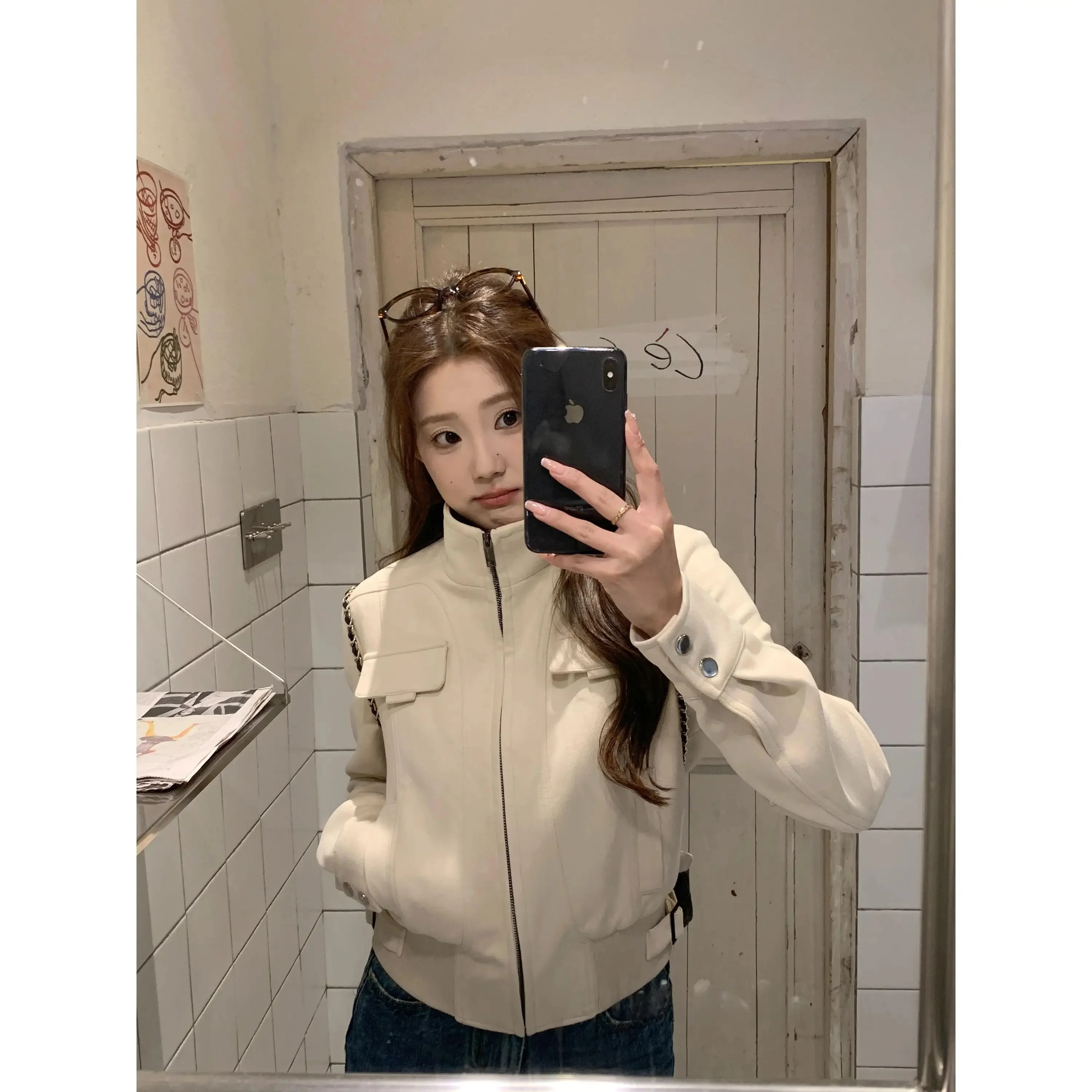 Retro Deer Skin Velvet Long Sleeve Jacket Women's American Motorcycle Loose Design Sense Elegance Top Autumn Fashion