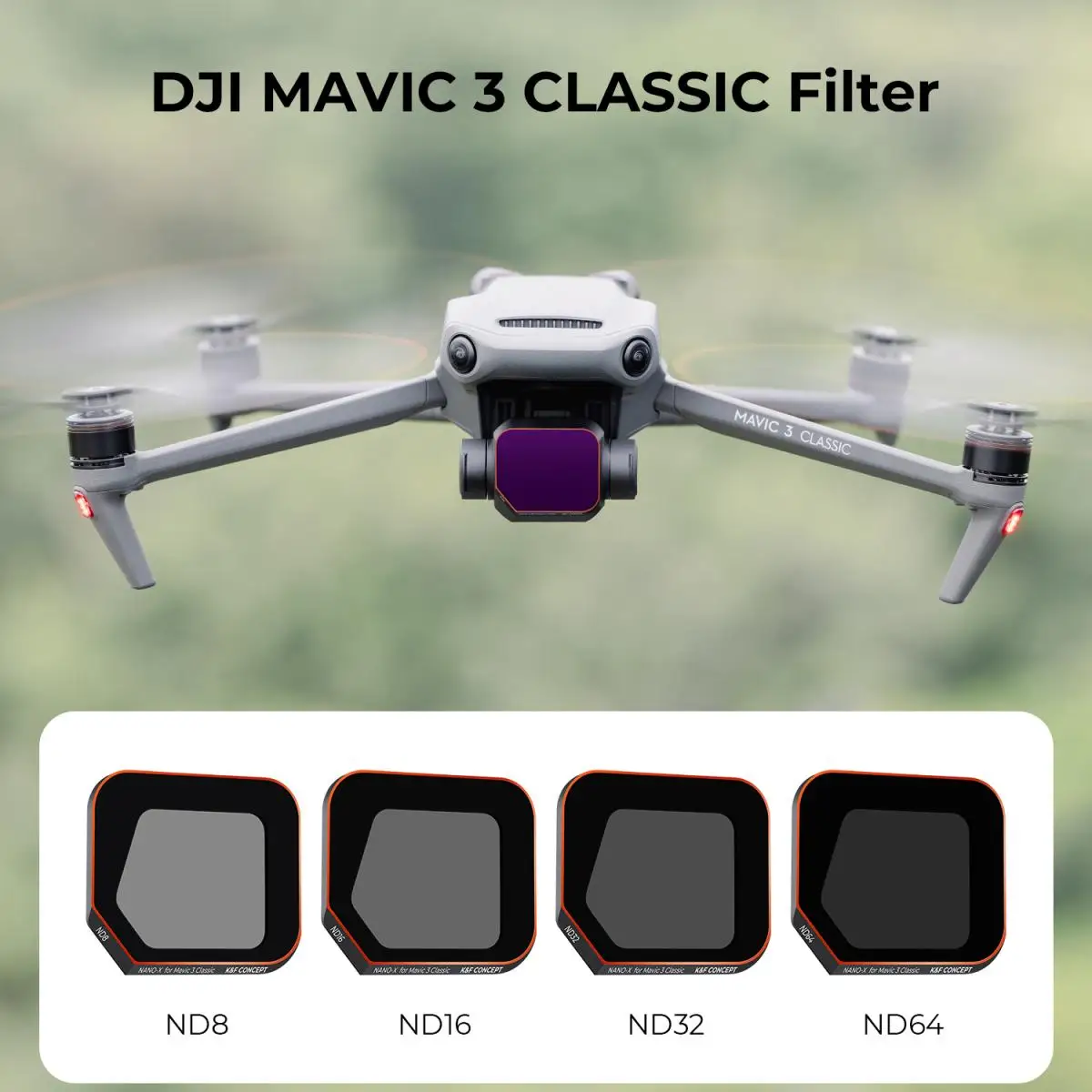 K & F Concept 4 шт. набор фильтров (ND8 + ND16 + ND32 + ND64) для DJI Mavic 3 Classic с 28 слоями нанопокрытия с зеленой пленкой против царапин