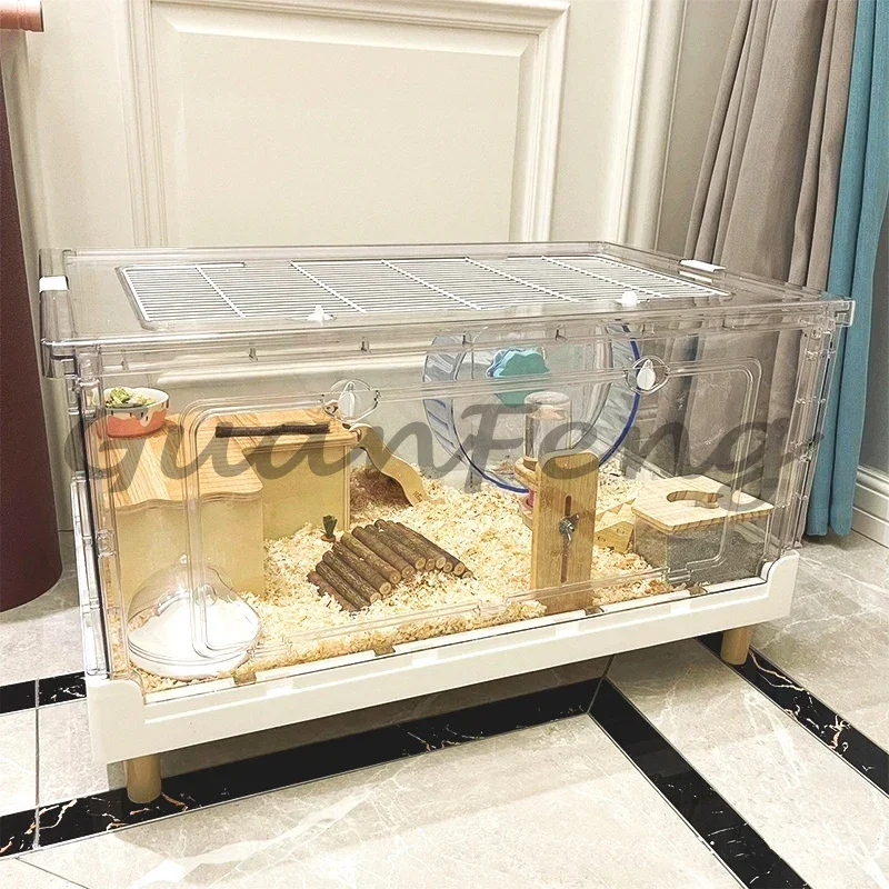 Spacious Acrylic Hamster Villa Habitat, Oversized 3-Layer Foldable Transparent Pet Cage for Hamster Home Breeding