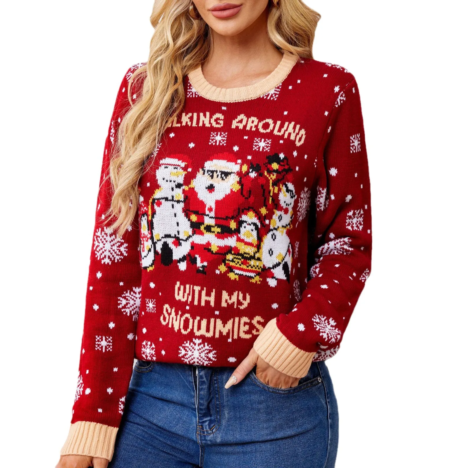 Christmas Style Knitting Sweaters Women Autumn Winter New Fashion LED Light Knitted Snowflake Christmas Pullover Sweater Female