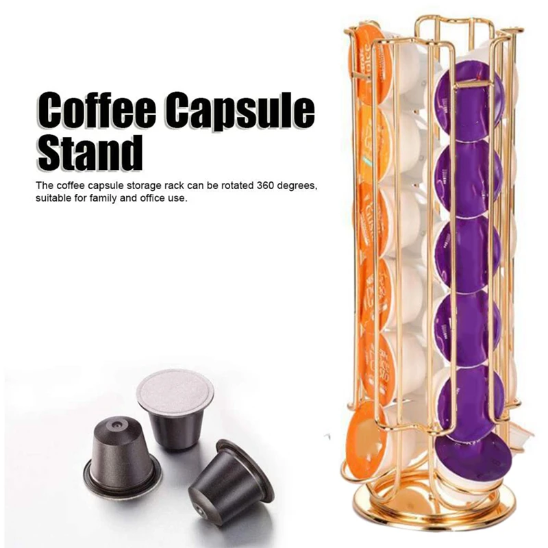 EYFL-Coffee Capsule Rotated Rack,For Nespresso/DULCE GUSTO Capsule Display Holder,Iron Rack Can Storage 24Xcapsule