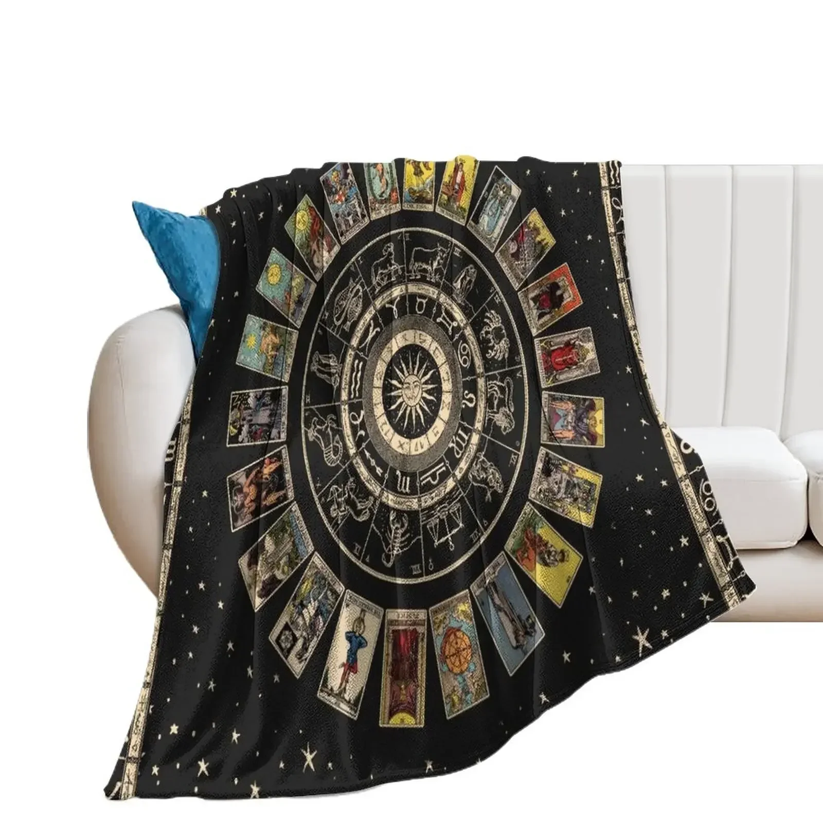 Wheel of the Zodiac, Astrology Chart & the Major Arcana Tarot Throw Blanket Plush Decorative Throw Hair Sofa Quilt Blankets